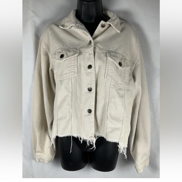 POL  Women's Size Small  Corduroy Jacket Button Front Frayed Cut Hem - Picture 1 of 11